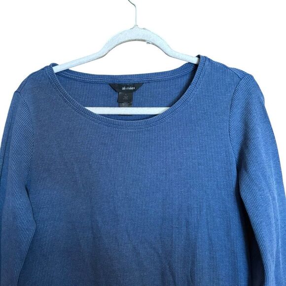 Ali Miles Tunic Top Womens Small Blue Waffle Knit Stretch Cotton Blend Blouse - Picture 2 of 9